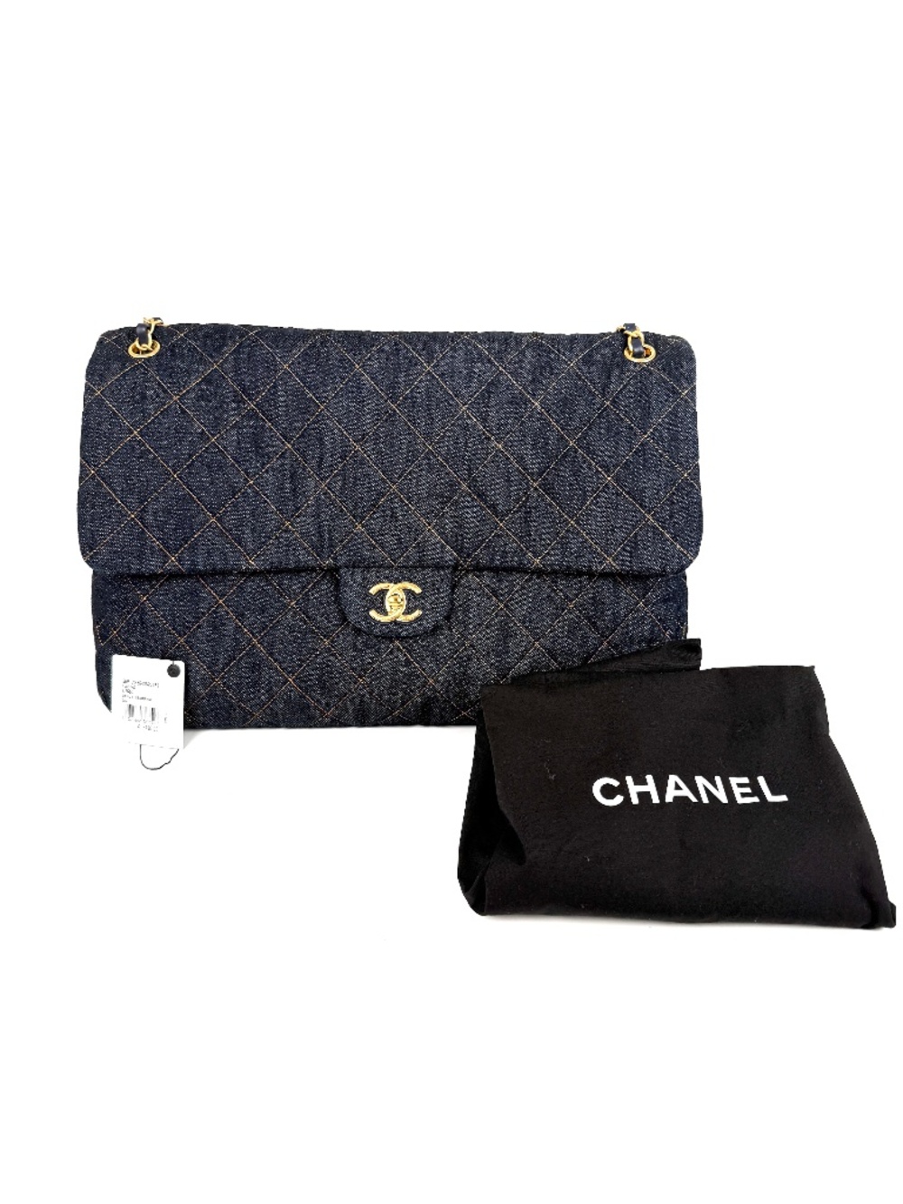 CHANEL Dark Denim Quilted XXL Travel Flap Dark Blue Shoulder Crossbody Bag